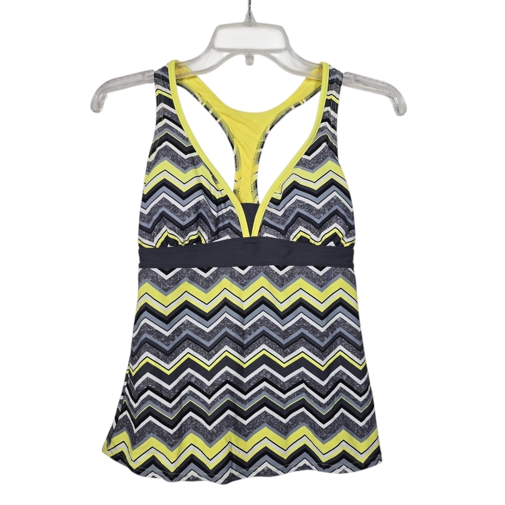 ZeroXPosur Yellow Gray Racerback Tankini Swimwear 6